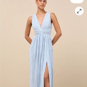 Lulus Melitta Light Blue Plisse Sash Maxi Dress